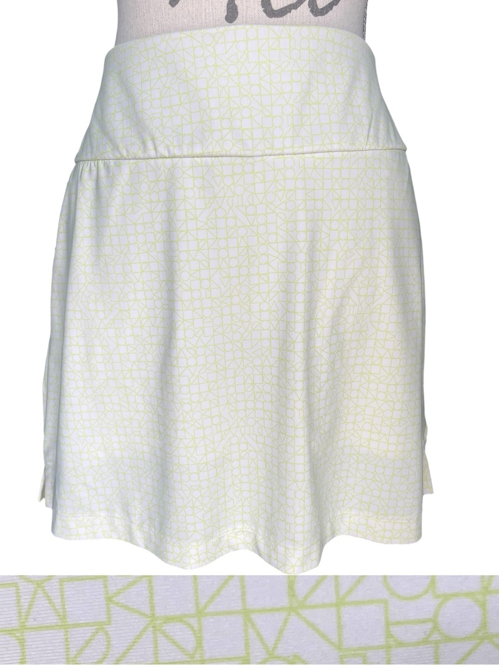 Adidas White/Lime Geometric Print 17" Golf Tennis Athletic Skort Skirt (M)